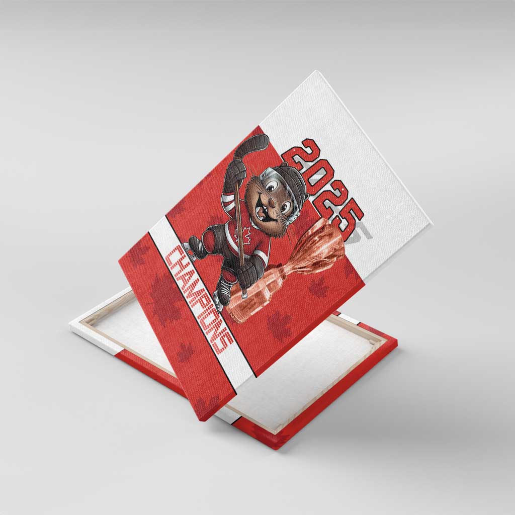 Canada Ice Hockey Canvas Wall Art Beaver Mascot With Champions Trophy