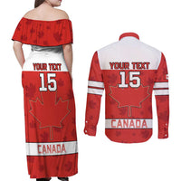 Custom Canada Ice Hockey Couples Matching Off Shoulder Maxi Dress and Long Sleeve Button Shirt Beaver Mascot With Champions Trophy