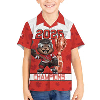 Custom Canada Ice Hockey Family Matching Long Sleeve Bodycon Dress and Hawaiian Shirt Beaver Mascot With Champions Trophy