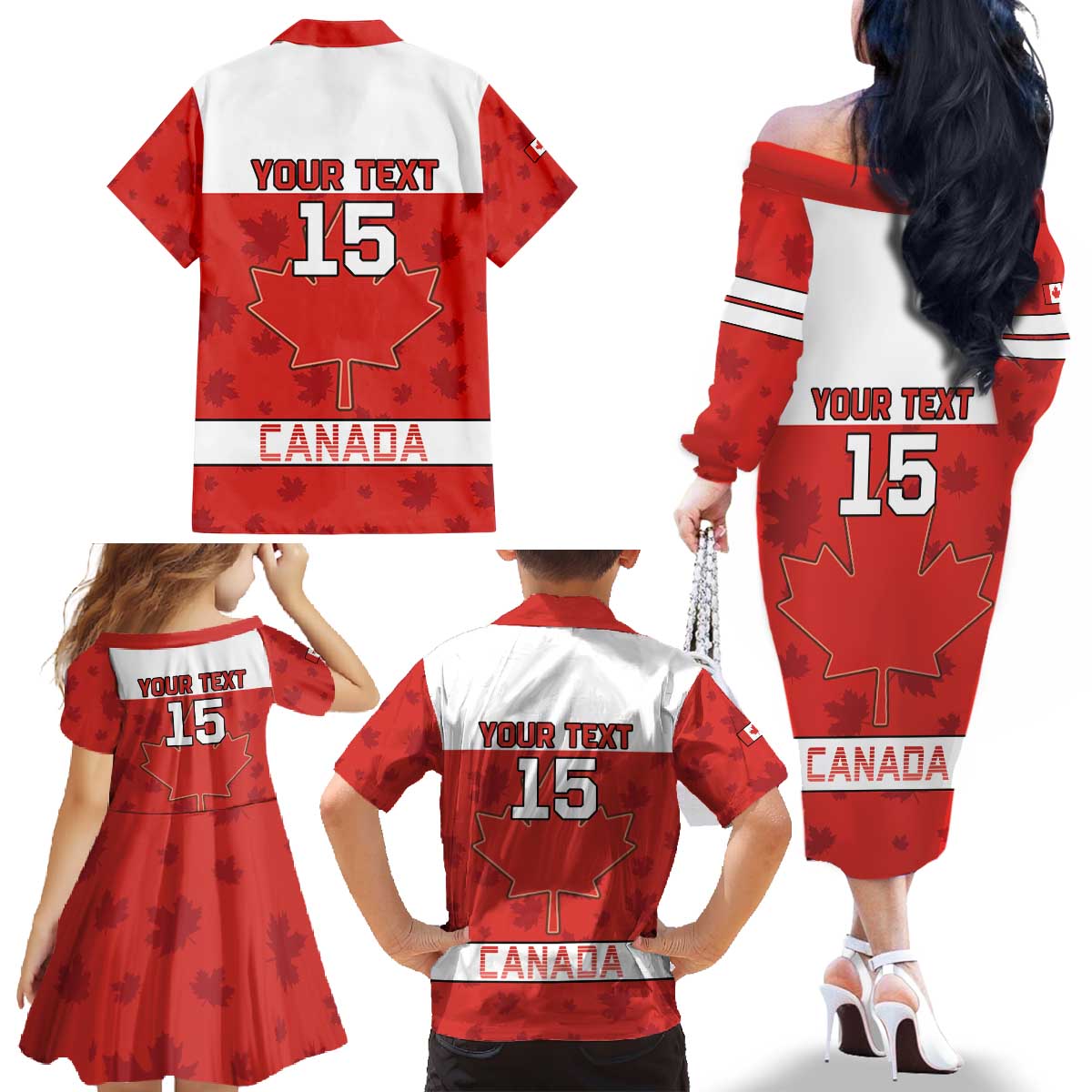 Custom Canada Ice Hockey Family Matching Off The Shoulder Long Sleeve Dress and Hawaiian Shirt Beaver Mascot With Champions Trophy