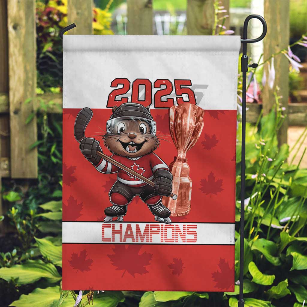 Canada Ice Hockey Garden Flag Beaver Mascot With Champions Trophy