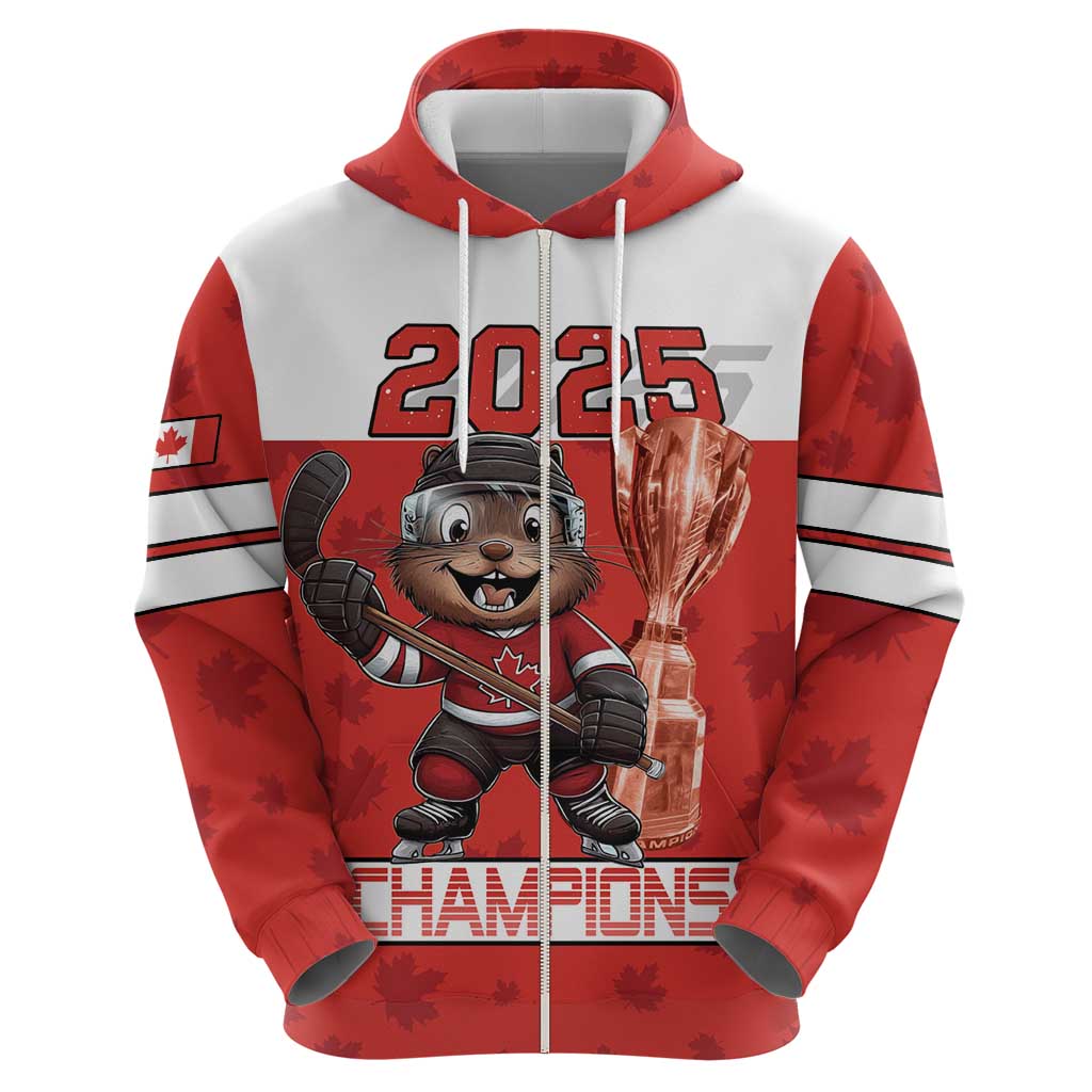 Custom Canada Ice Hockey Hoodie Beaver Mascot With Champions Trophy