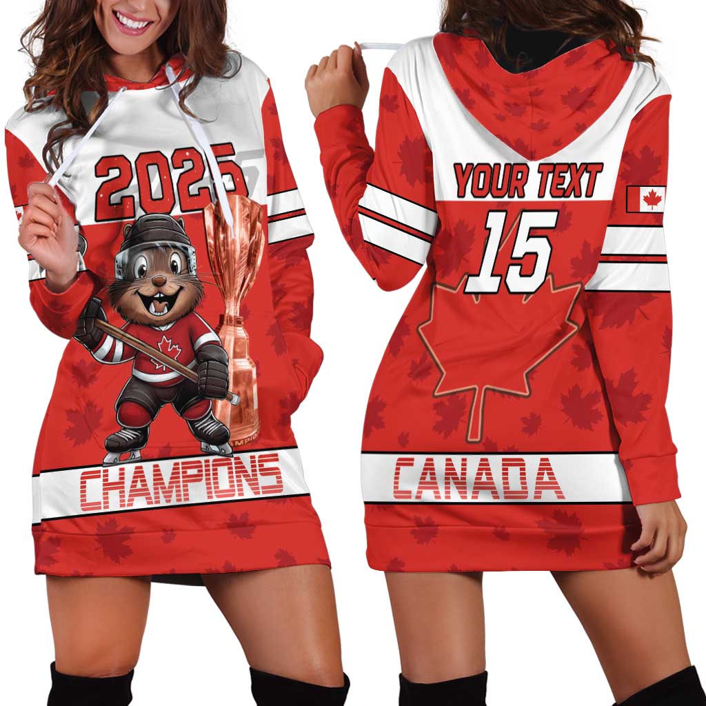 Custom Canada Ice Hockey Hoodie Dress Beaver Mascot With Champions Trophy