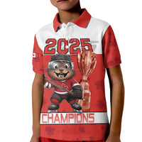 Custom Canada Ice Hockey Kid Polo Shirt Beaver Mascot With Champions Trophy