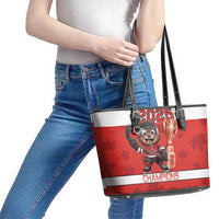 Canada Ice Hockey Leather Tote Bag Beaver Mascot With Champions Trophy