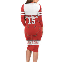 Custom Canada Ice Hockey Long Sleeve Bodycon Dress Beaver Mascot With Champions Trophy