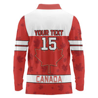 Custom Canada Ice Hockey Long Sleeve Polo Shirt Beaver Mascot With Champions Trophy