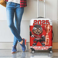 Canada Ice Hockey Luggage Cover Beaver Mascot With Champions Trophy