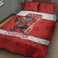 Canada Ice Hockey Quilt Bed Set Beaver Mascot With Champions Trophy