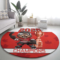 Canada Ice Hockey Round Carpet Beaver Mascot With Champions Trophy