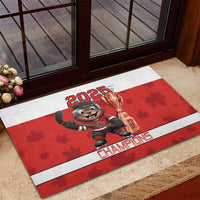 Canada Ice Hockey Rubber Doormat Beaver Mascot With Champions Trophy