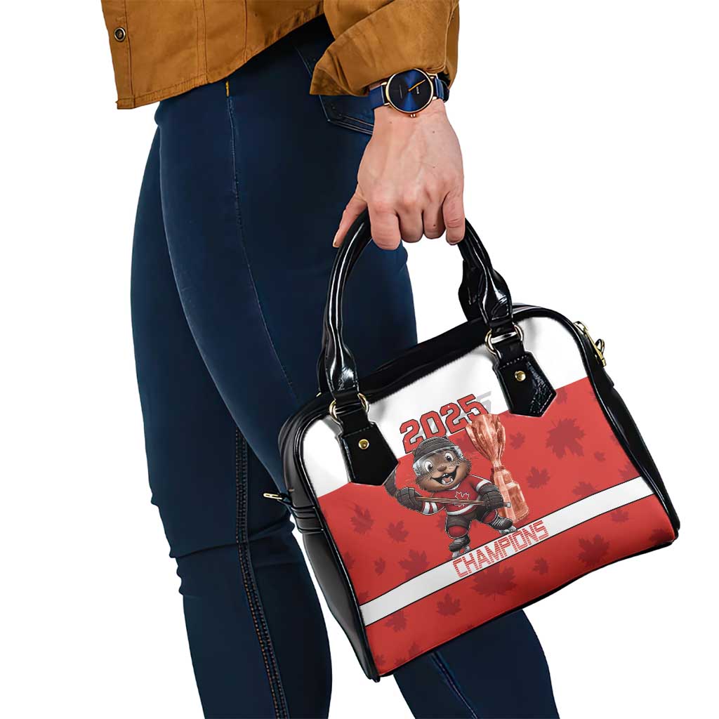 Canada Ice Hockey Shoulder Handbag Beaver Mascot With Champions Trophy