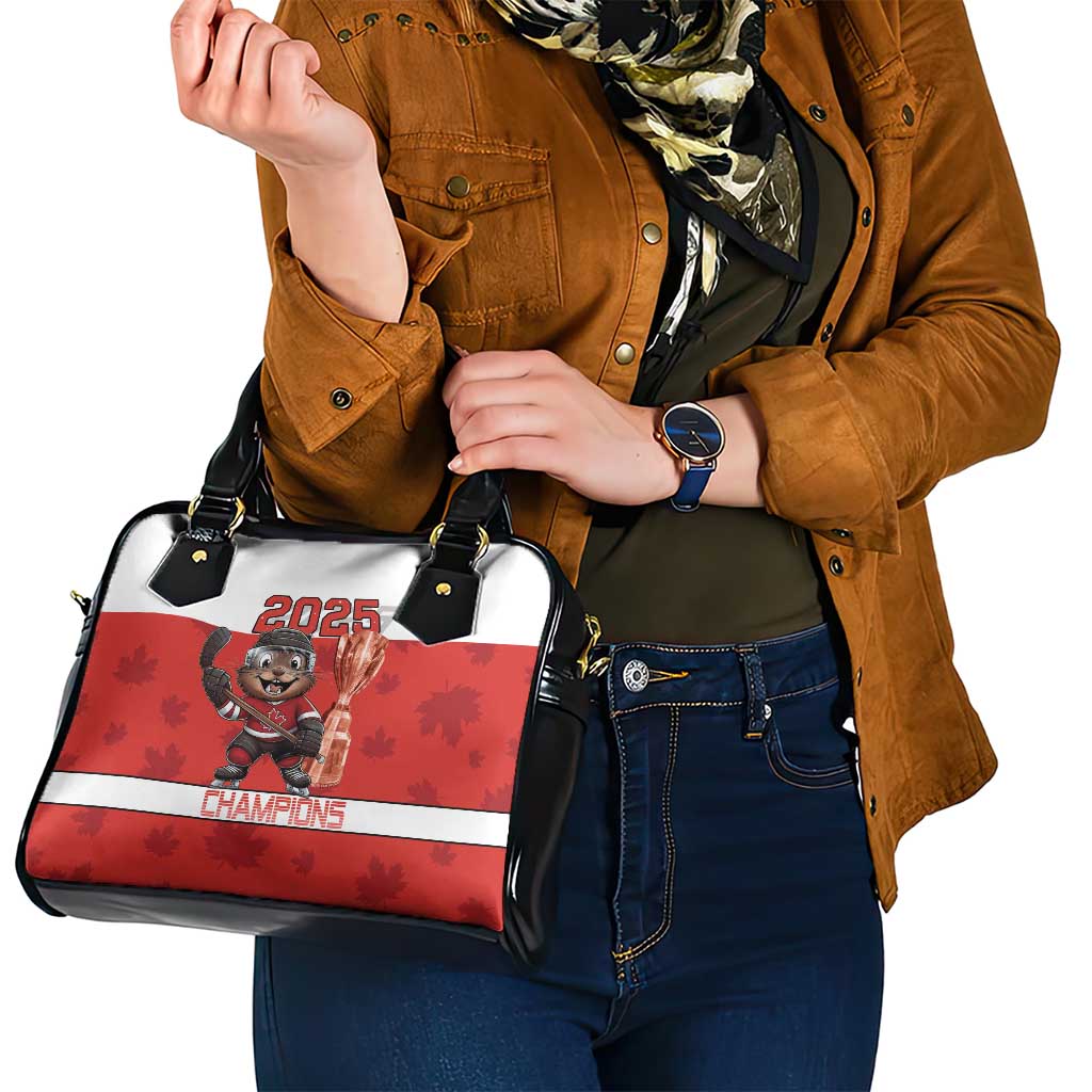 Canada Ice Hockey Shoulder Handbag Beaver Mascot With Champions Trophy