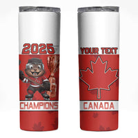 Custom Canada Ice Hockey Skinny Tumbler Beaver Mascot With Champions Trophy