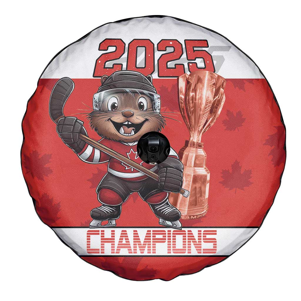 Canada Ice Hockey Spare Tire Cover Beaver Mascot With Champions Trophy