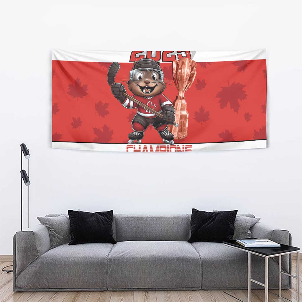 Canada Ice Hockey Tapestry Beaver Mascot With Champions Trophy