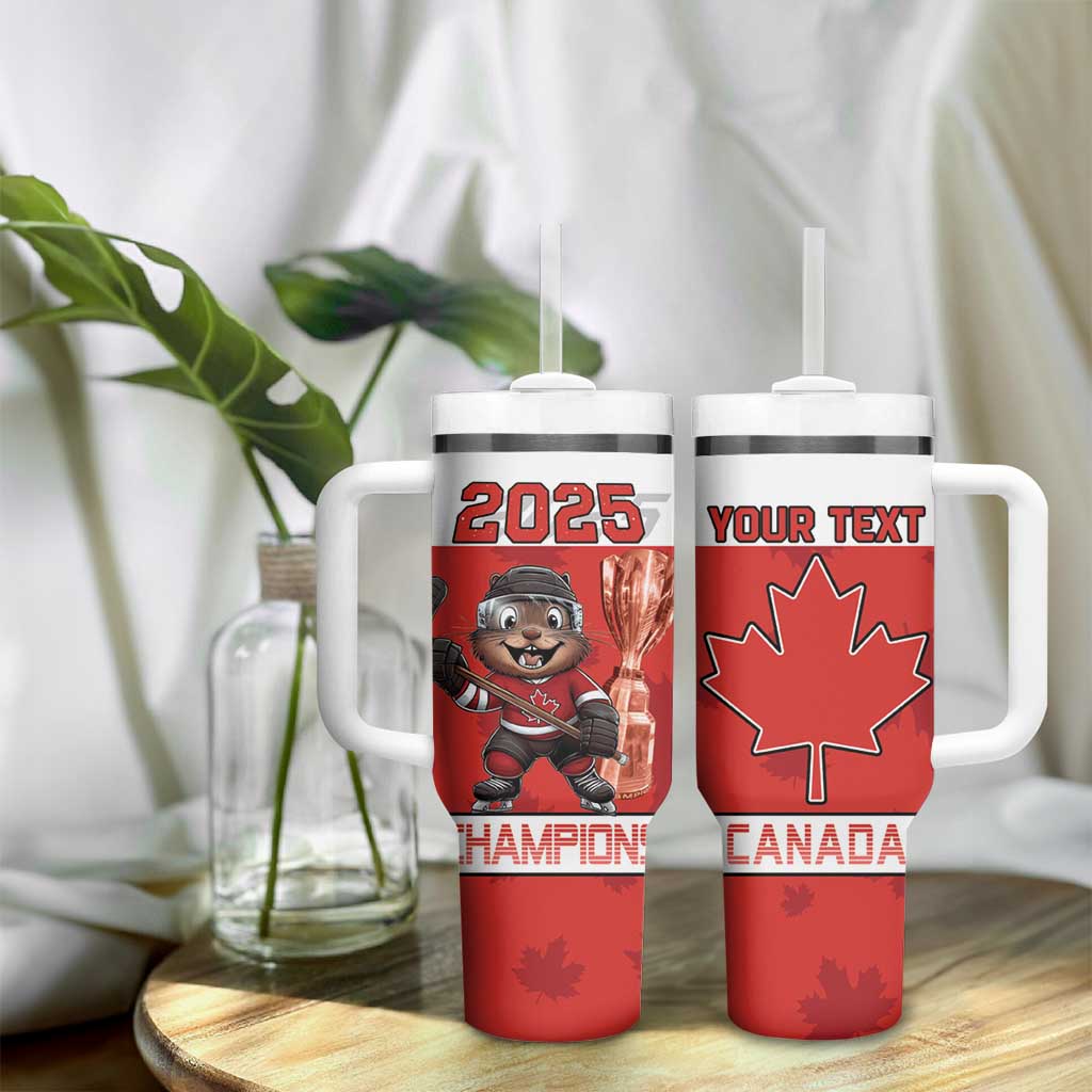 Custom Canada Ice Hockey Tumbler With Handle Beaver Mascot With Champions Trophy