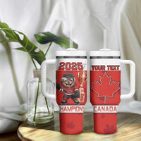 Custom Canada Ice Hockey Tumbler With Handle Beaver Mascot With Champions Trophy
