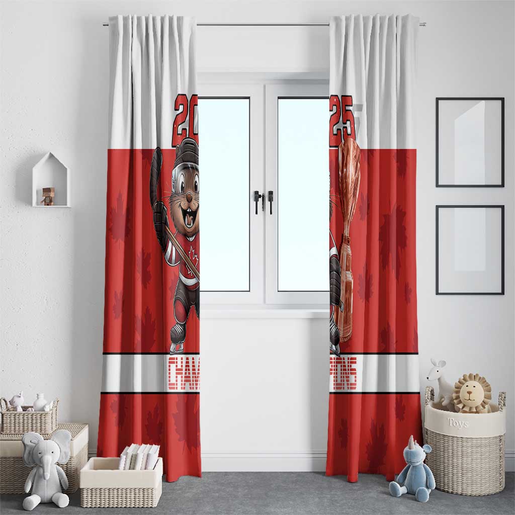 Canada Ice Hockey Window Curtain Beaver Mascot With Champions Trophy