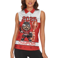 Custom Canada Ice Hockey Women Sleeveless Polo Shirt Beaver Mascot With Champions Trophy