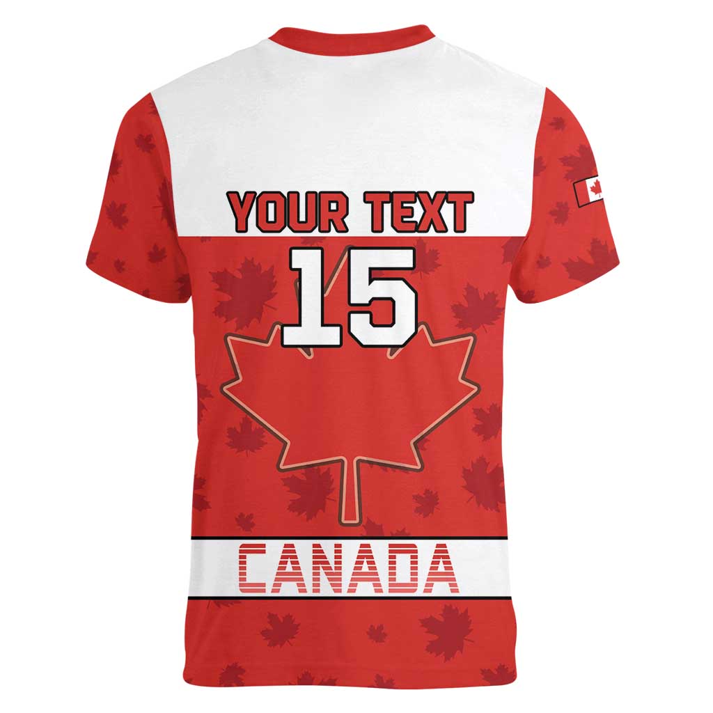 Custom Canada Ice Hockey Women V-Neck T-Shirt Beaver Mascot With Champions Trophy