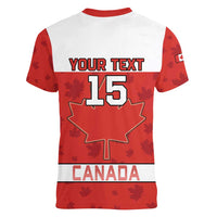 Custom Canada Ice Hockey Women V-Neck T-Shirt Beaver Mascot With Champions Trophy