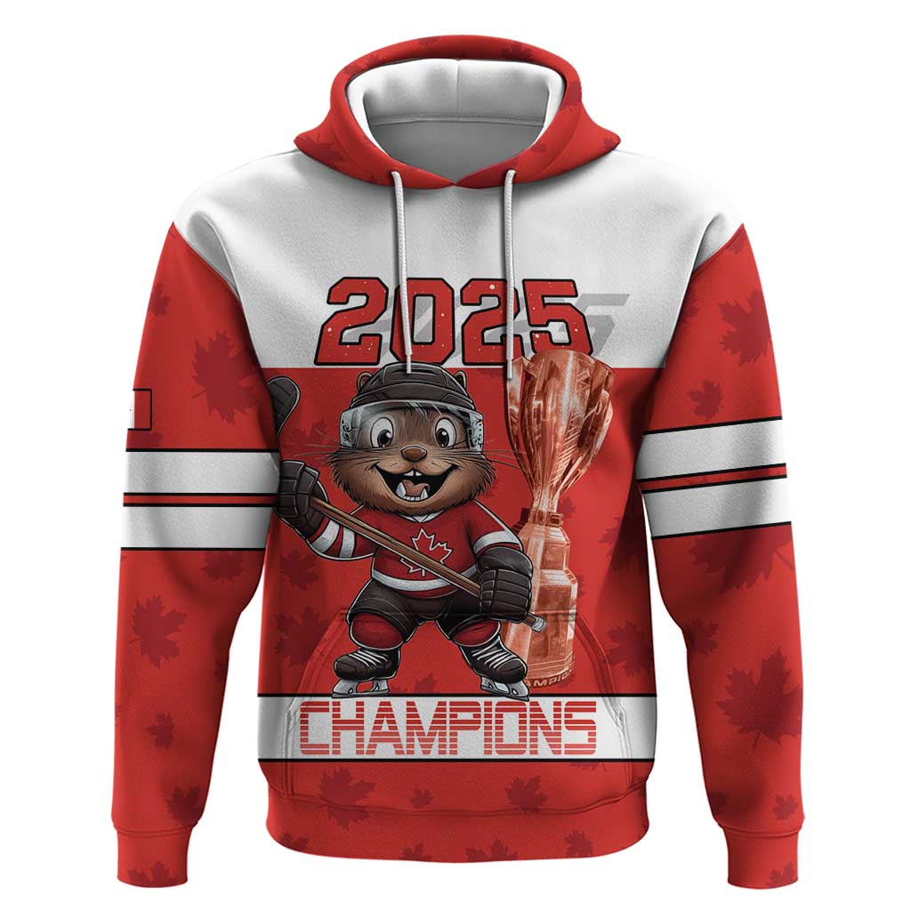Custom Canada Ice Hockey Zip Hoodie Beaver Mascot With Champions Trophy