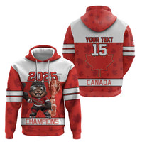 Custom Canada Ice Hockey Zip Hoodie Beaver Mascot With Champions Trophy