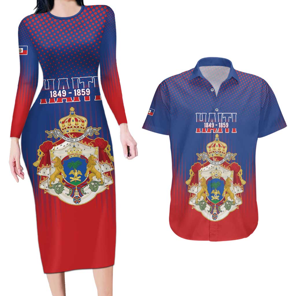 Personalized Second Empire of Haiti 1849-1859 Couples Matching Long Sleeve Bodycon Dress and Hawaiian Shirt Imperial Coat Of Arms Flag Style