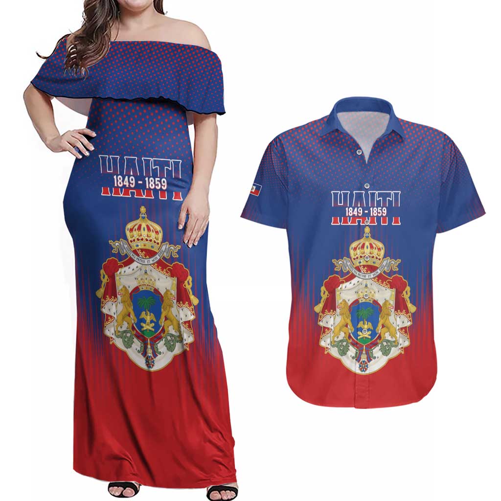 Personalized Second Empire of Haiti 1849-1859 Couples Matching Off Shoulder Maxi Dress and Hawaiian Shirt Imperial Coat Of Arms Flag Style