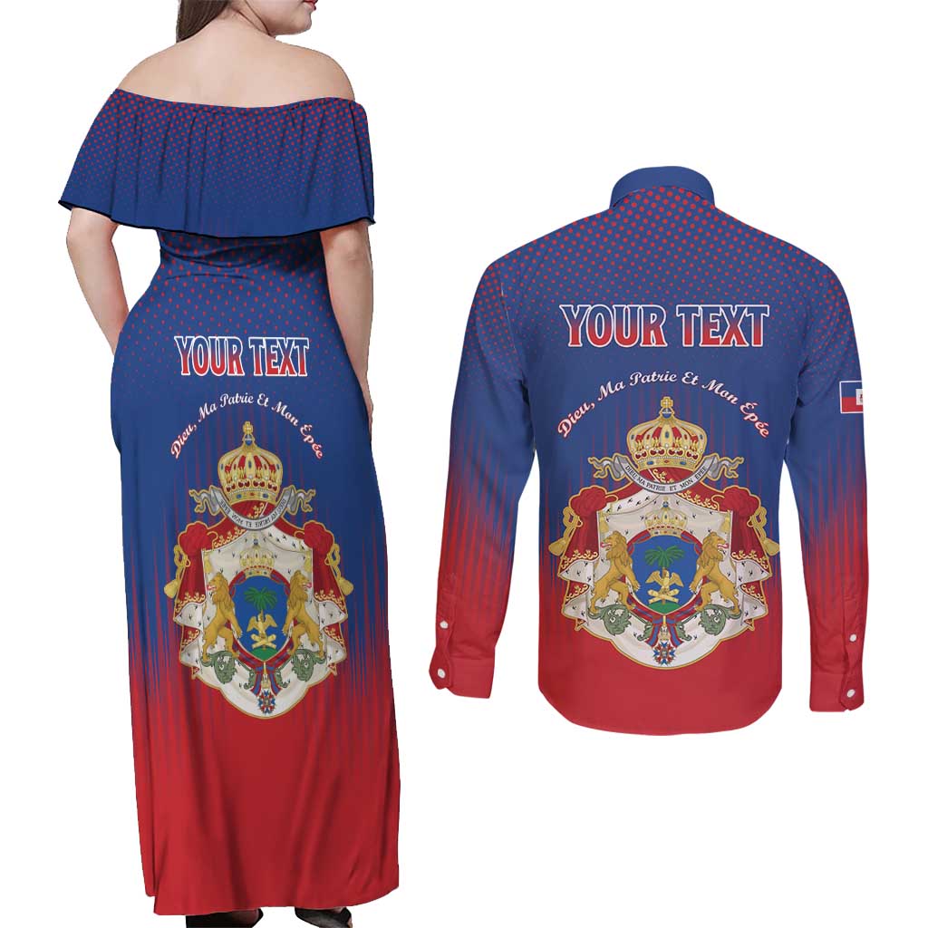 Personalized Second Empire of Haiti 1849-1859 Couples Matching Off Shoulder Maxi Dress and Long Sleeve Button Shirt Imperial Coat Of Arms Flag Style