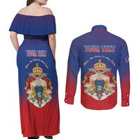 Personalized Second Empire of Haiti 1849-1859 Couples Matching Off Shoulder Maxi Dress and Long Sleeve Button Shirt Imperial Coat Of Arms Flag Style