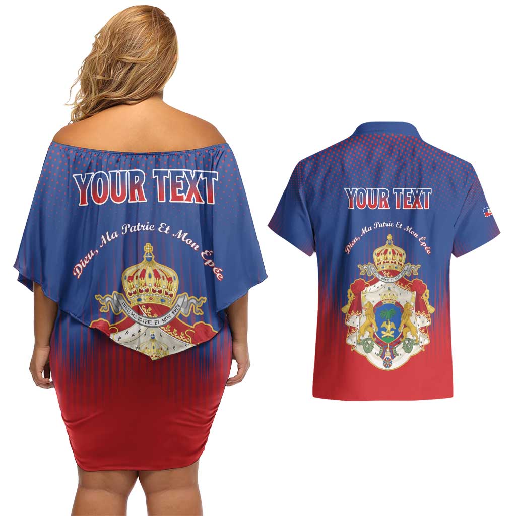 Personalized Second Empire of Haiti 1849-1859 Couples Matching Off Shoulder Short Dress and Hawaiian Shirt Imperial Coat Of Arms Flag Style