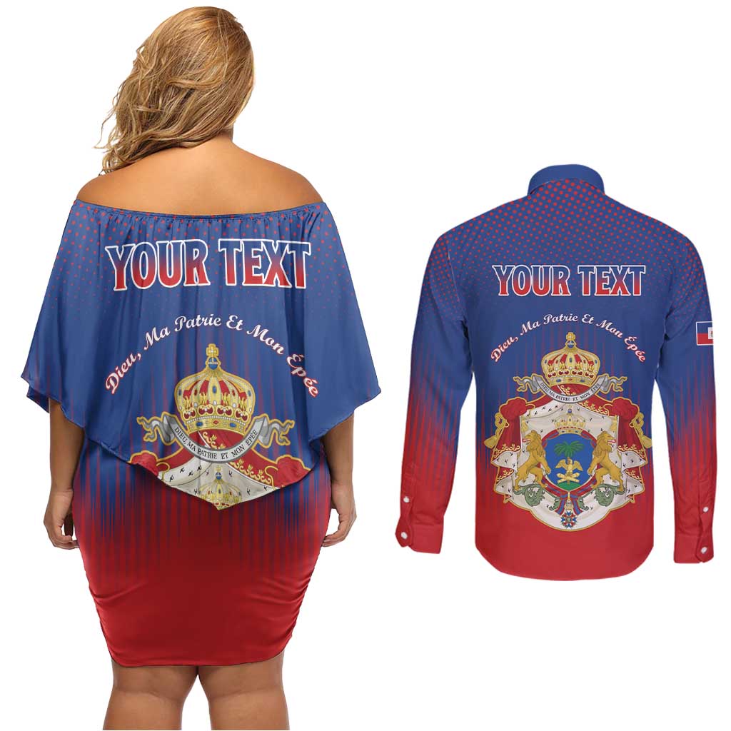 Personalized Second Empire of Haiti 1849-1859 Couples Matching Off Shoulder Short Dress and Long Sleeve Button Shirt Imperial Coat Of Arms Flag Style