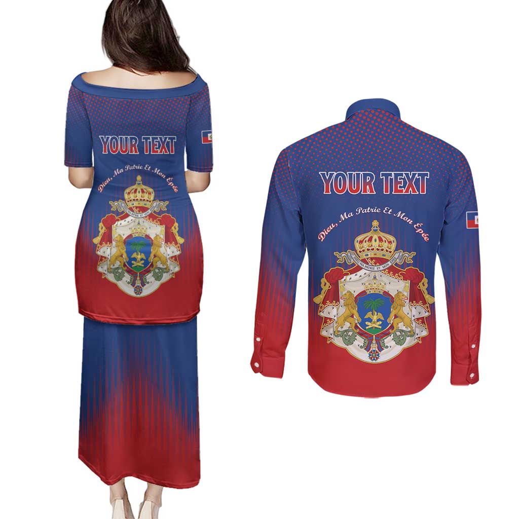 Personalized Second Empire of Haiti 1849-1859 Couples Matching Puletasi and Long Sleeve Button Shirt Imperial Coat Of Arms Flag Style
