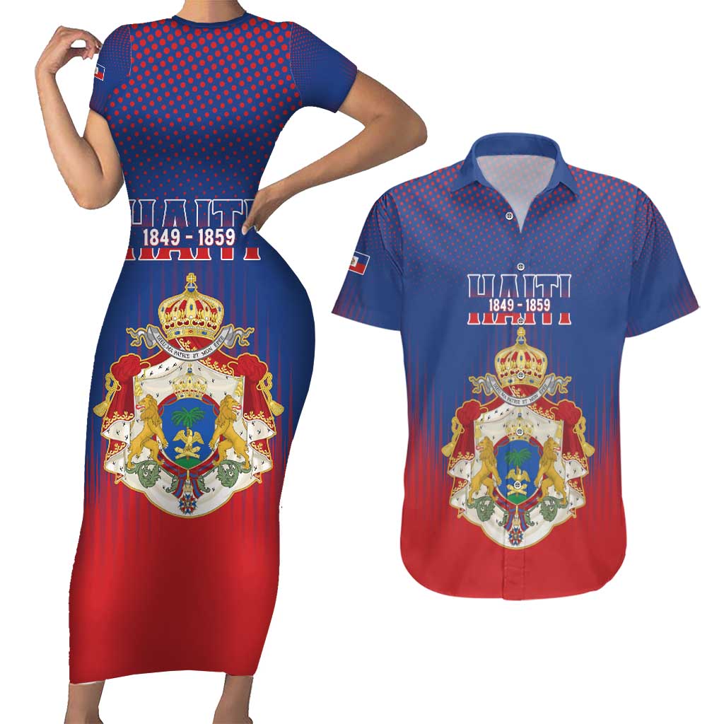Personalized Second Empire of Haiti 1849-1859 Couples Matching Short Sleeve Bodycon Dress and Hawaiian Shirt Imperial Coat Of Arms Flag Style