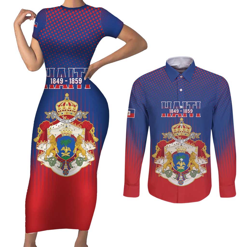 Personalized Second Empire of Haiti 1849-1859 Couples Matching Short Sleeve Bodycon Dress and Long Sleeve Button Shirt Imperial Coat Of Arms Flag Style