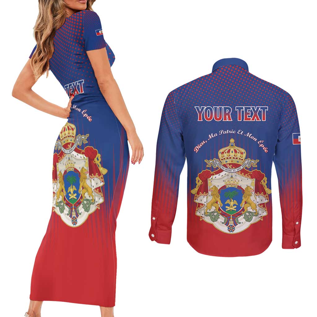 Personalized Second Empire of Haiti 1849-1859 Couples Matching Short Sleeve Bodycon Dress and Long Sleeve Button Shirt Imperial Coat Of Arms Flag Style