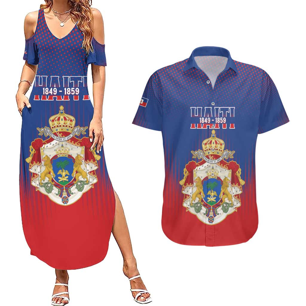 Personalized Second Empire of Haiti 1849-1859 Couples Matching Summer Maxi Dress and Hawaiian Shirt Imperial Coat Of Arms Flag Style