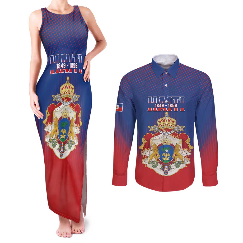 Personalized Second Empire of Haiti 1849-1859 Couples Matching Tank Maxi Dress and Long Sleeve Button Shirt Imperial Coat Of Arms Flag Style