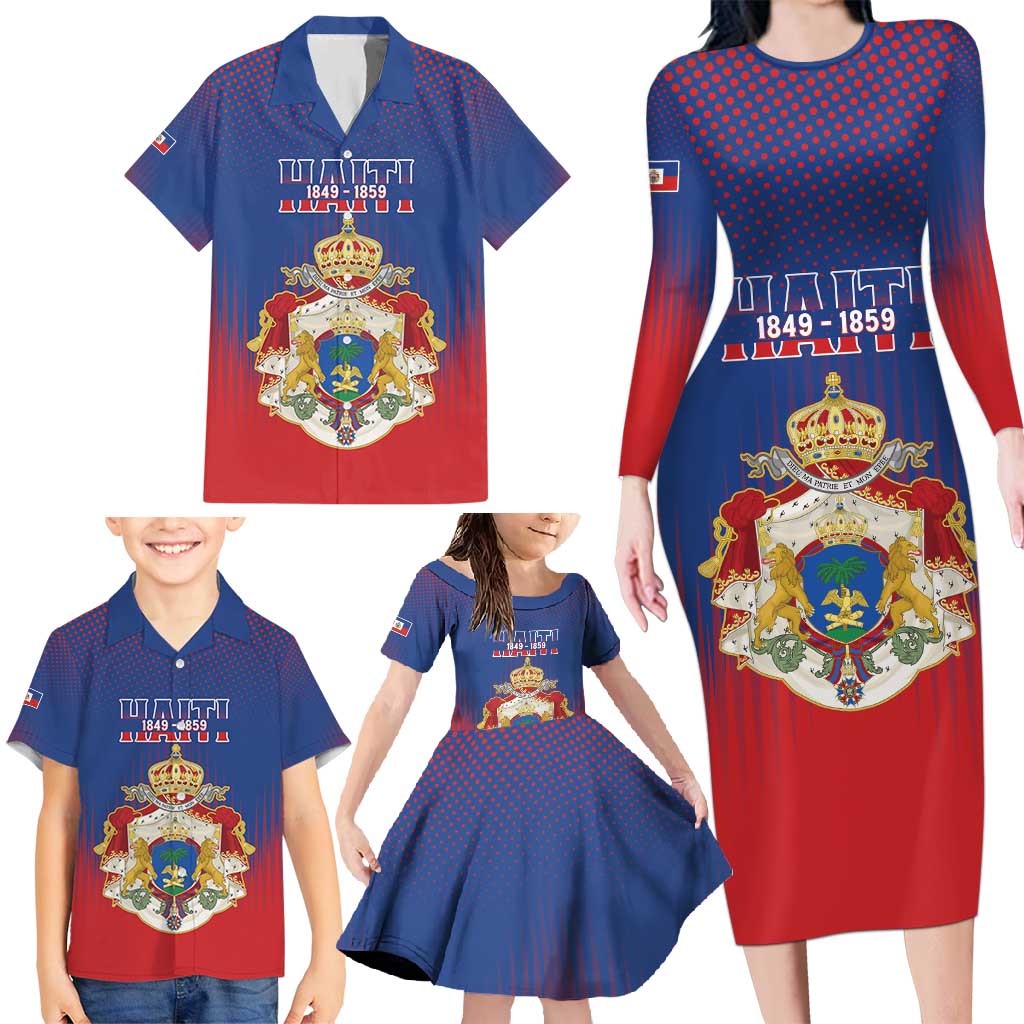 Personalized Second Empire of Haiti 1849-1859 Family Matching Long Sleeve Bodycon Dress and Hawaiian Shirt Imperial Coat Of Arms Flag Style