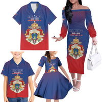 Personalized Second Empire of Haiti 1849-1859 Family Matching Off The Shoulder Long Sleeve Dress and Hawaiian Shirt Imperial Coat Of Arms Flag Style