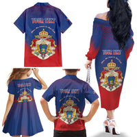 Personalized Second Empire of Haiti 1849-1859 Family Matching Off The Shoulder Long Sleeve Dress and Hawaiian Shirt Imperial Coat Of Arms Flag Style