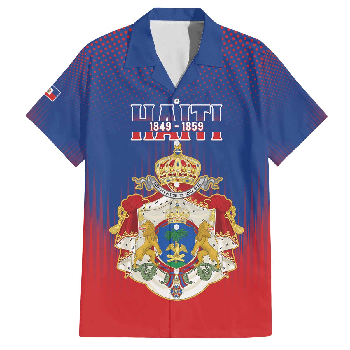 Personalized Second Empire of Haiti 1849-1859 Family Matching Off The Shoulder Long Sleeve Dress and Hawaiian Shirt Imperial Coat Of Arms Flag Style