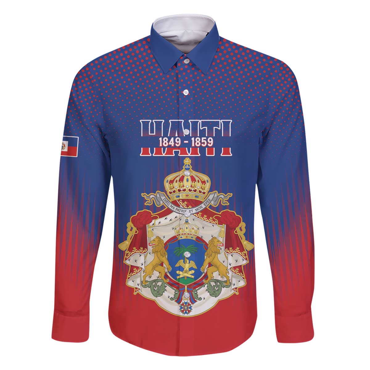 Personalized Second Empire of Haiti 1849-1859 Family Matching Off The Shoulder Long Sleeve Dress and Hawaiian Shirt Imperial Coat Of Arms Flag Style