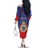 Personalized Second Empire of Haiti 1849-1859 Family Matching Off The Shoulder Long Sleeve Dress and Hawaiian Shirt Imperial Coat Of Arms Flag Style