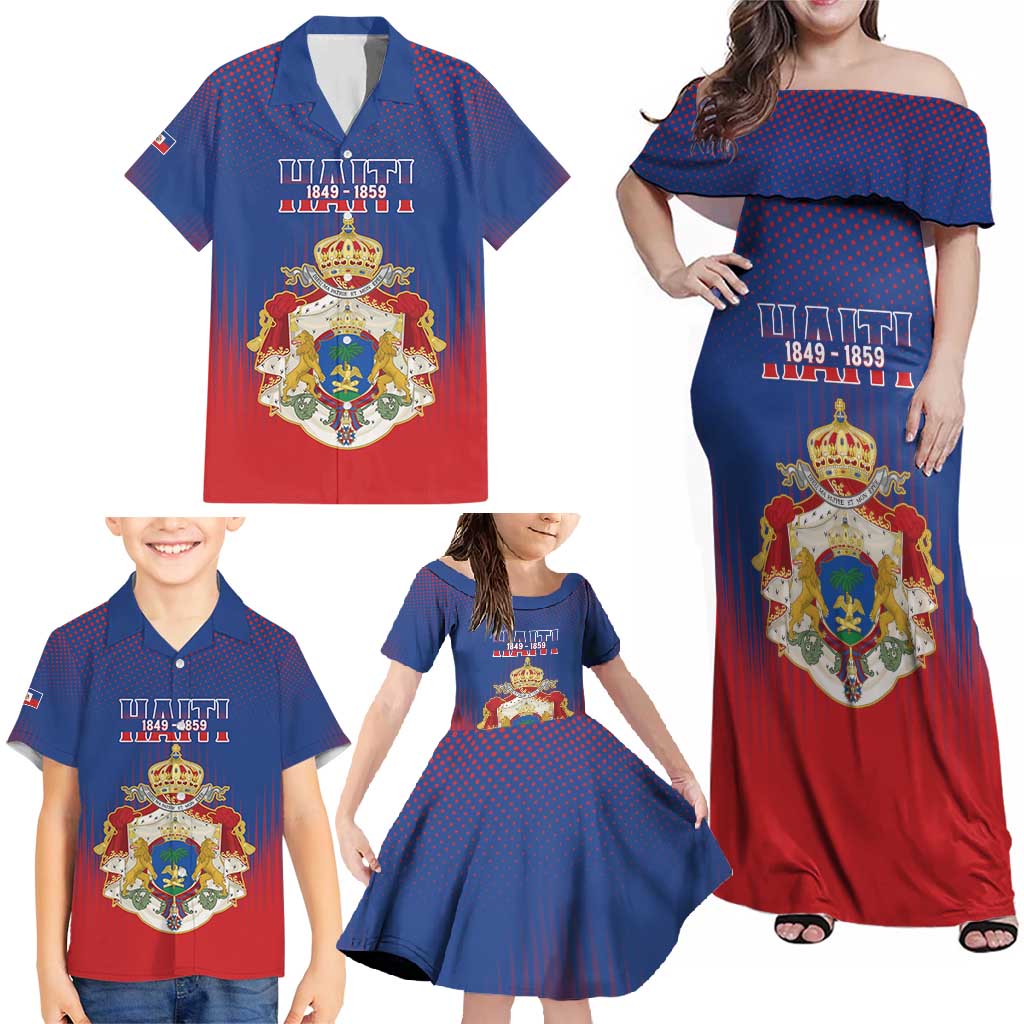 Personalized Second Empire of Haiti 1849-1859 Family Matching Off Shoulder Maxi Dress and Hawaiian Shirt Imperial Coat Of Arms Flag Style