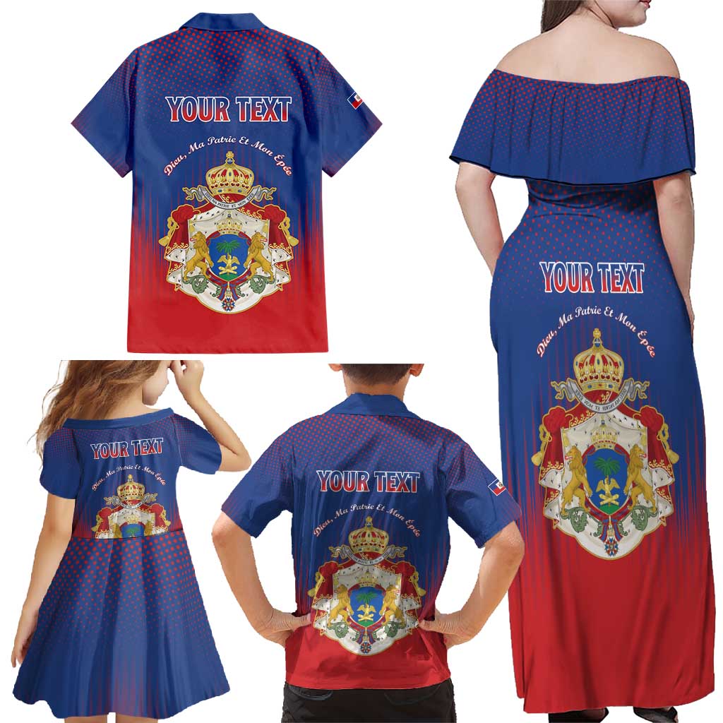 Personalized Second Empire of Haiti 1849-1859 Family Matching Off Shoulder Maxi Dress and Hawaiian Shirt Imperial Coat Of Arms Flag Style