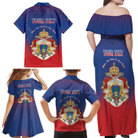 Personalized Second Empire of Haiti 1849-1859 Family Matching Off Shoulder Maxi Dress and Hawaiian Shirt Imperial Coat Of Arms Flag Style