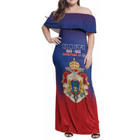 Personalized Second Empire of Haiti 1849-1859 Family Matching Off Shoulder Maxi Dress and Hawaiian Shirt Imperial Coat Of Arms Flag Style